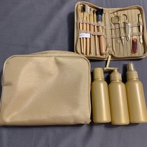 NWOT travel kit with makeup bag and bottles